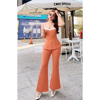 femei - Set áo 2 dây phối quần ống loe cá tính ( màu cam )