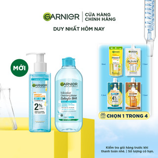 Bộ đôi Gel rửa mặt dịu nhẹ 2%  & Nước tẩy trang BHA Garnier Bright Complete Anti-Acne (120ml x 400ml)