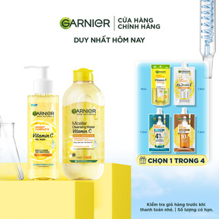 Bộ đôi Gel rửa mặt Vitamin C & Nước tẩy trang dưỡng sáng da Garnier Bright Complete (120ml x 400ml)