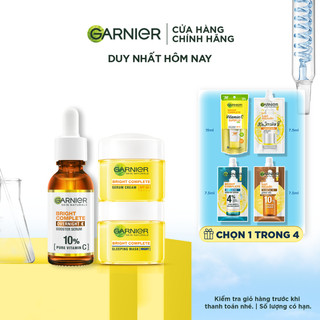 Bộ ba Dưỡng chất ban đêm  Garnier 10% Vitamin C nguyên chất  & Kem dưỡng ngày đêm  (30mlX18mlX18ml)