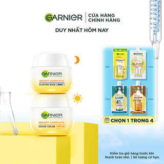 Bộ kem dưỡng da ngày đêm làm sáng và đều màu da Garnier Vitamin C Serum Cream 50ml