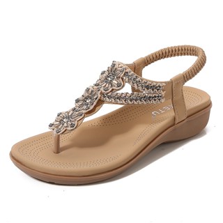 Giày Sandal Nữ Siketu 2024 Dép Kẹp Phong Cách Châu Âu Và Mỹ Retro Kim Cương Giả Đính Hạt Mềm Mại Và Thoải Mái 