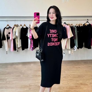  Váy thun dáng dài đầm suông bầu chất cotton Gemmy Shop in chữ Fore 