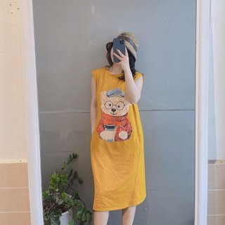 Váy thun dáng dài, đầm suông bầu chất cotton Gemmy Shop in hình Gấu sát nách
