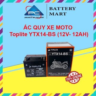 Ắc quy xe moto toplite ytx14-bs/ ytx14l-bs 12v - 12ah, dùng cho harley davidson, ducati, honda, bmw, kawasaki,