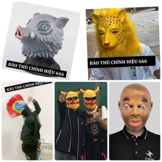 Mặt nạ trùm đầu hoá trang thú vật đầu cá màu xanh lá hình ếch xanh, đầu ngựa, khỉ, chó hoá trang halloween, cá chép