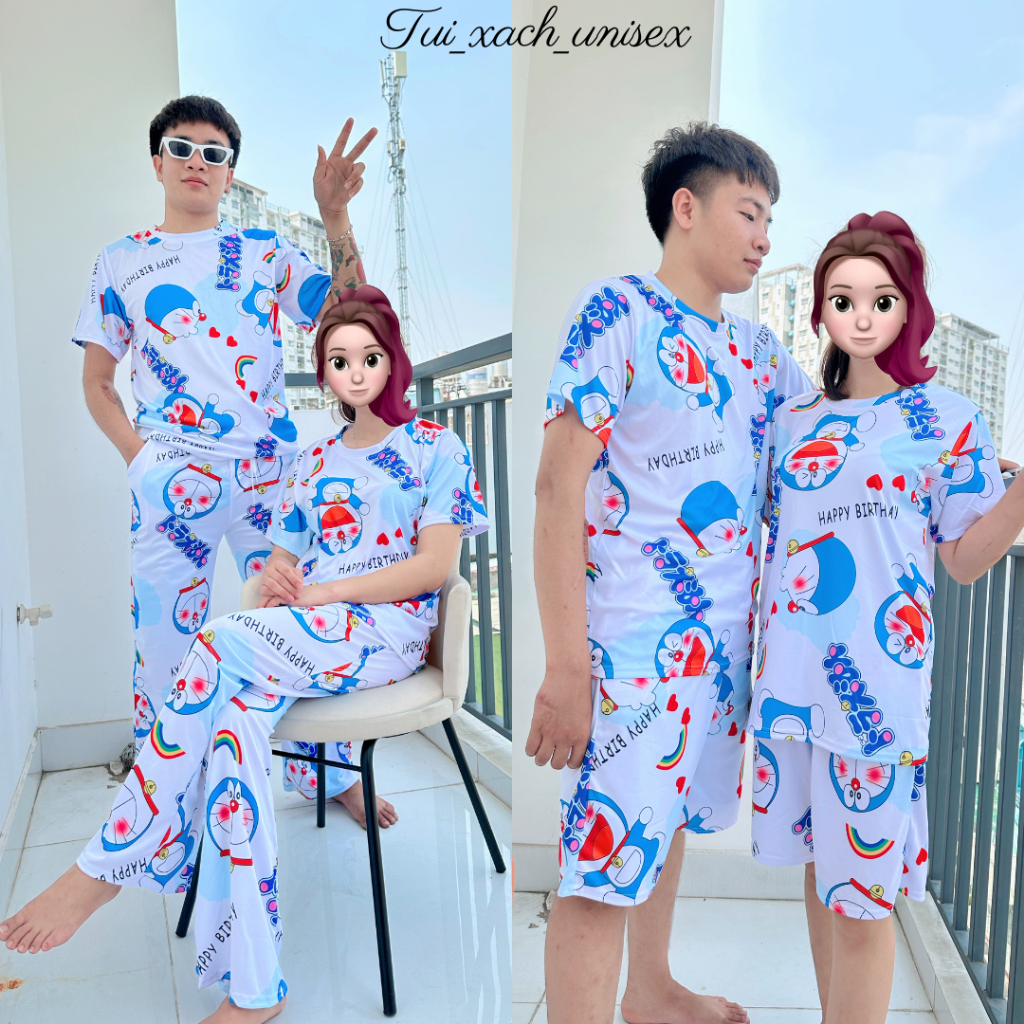 Bộ đồ quần áo thể thao mặc nhà đi chơi ngủ Doraemon Nam Nữ chất liệu thun Thoáng mát ,ĐỒ CẶP ĐÔI 3 size 40-100kg -unisex