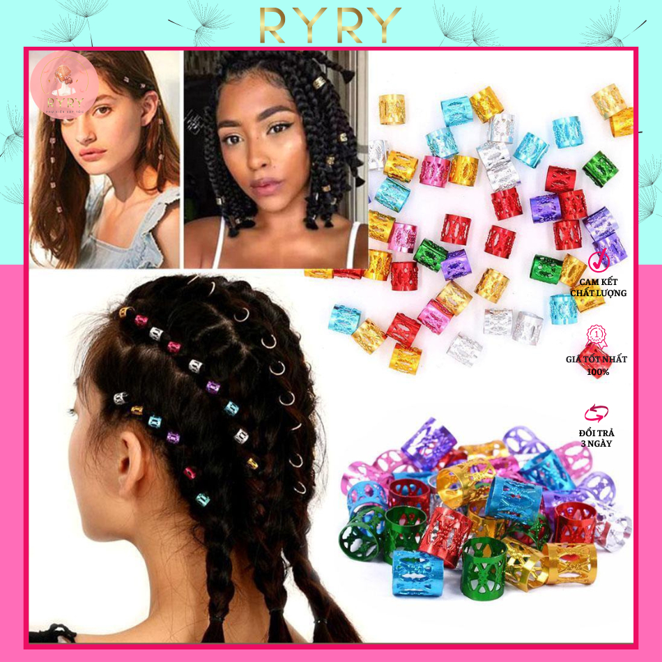 Set Kẹp Tóc Kim Loại Dạng Ống Trang Trí Tóc Tết Box Braids, Dreadlock, Cornrow