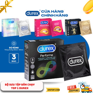 Bao Cao Su Durex hộp 3 chiếc chính hãng, đủ bộ sưu tập chạm đỉnh: pleasuremax. invisible. performa. kingtex