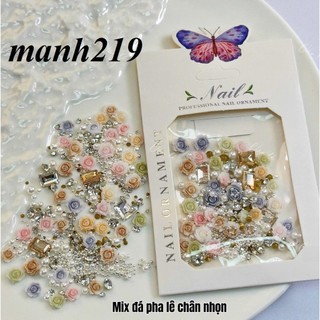 Set charm mix đá pha lê chân nhọn hoa hồng đính móng trang trí Phụ Kiện nail - manh219