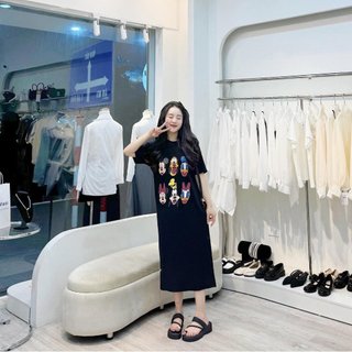 Váy thun dáng dài, đầm suông bầu chất cotton Gemmy Shop in hình MK donal