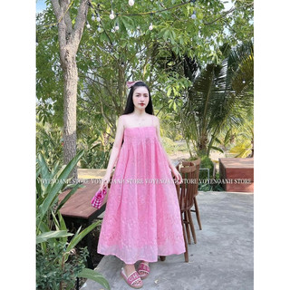 ĐẦM MAXI HOA NỔI HAI DÂY