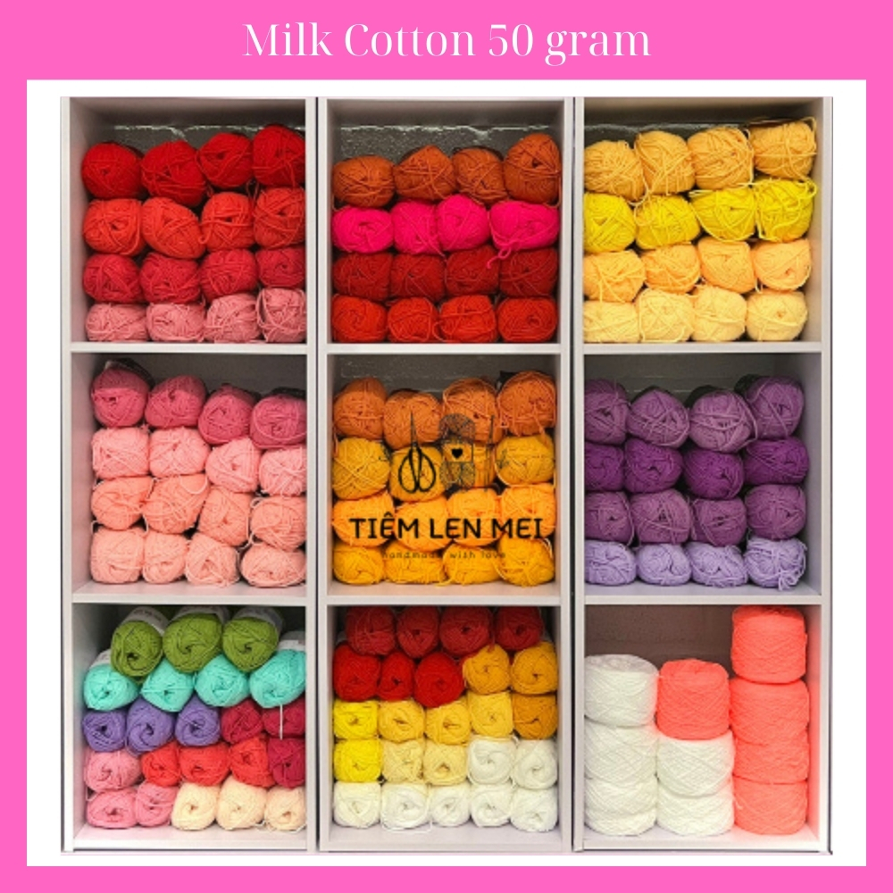 🌸Len milk cotton 50gram nhãn đen,mác đen,đan móc len sợi🌸