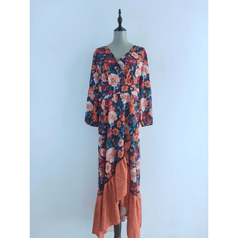 Váy vintage Âu Mỹ thắt eo in hoạ tiết siêu đẹp hàng QC