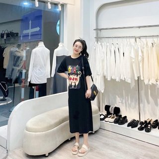 Váy thun dáng dài, đầm suông bầu chất cotton Gemmy Shop in hình Pig