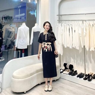 Váy thun dáng dài, đầm suông bầu chất cotton Gemmy Shop in hình Thỏ cổ đức