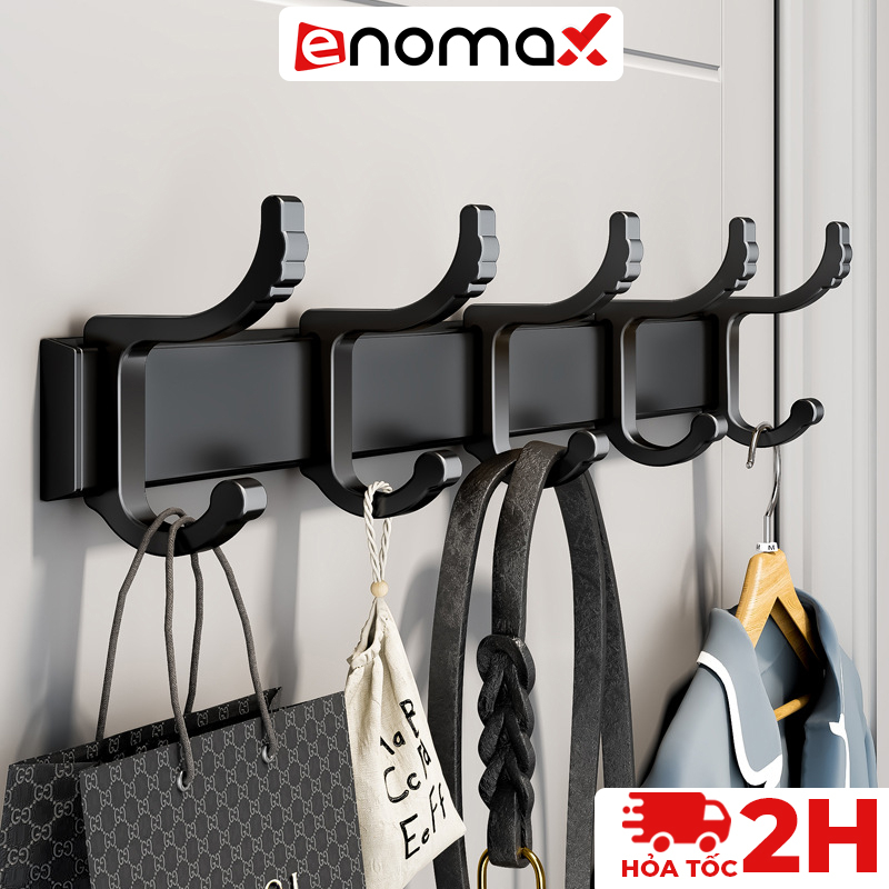 Móc treo quần áo dán tường Enomax, chất liệu nhôm hàng không chống gỉ, Chịu lực lên tới 50kg, tặng k