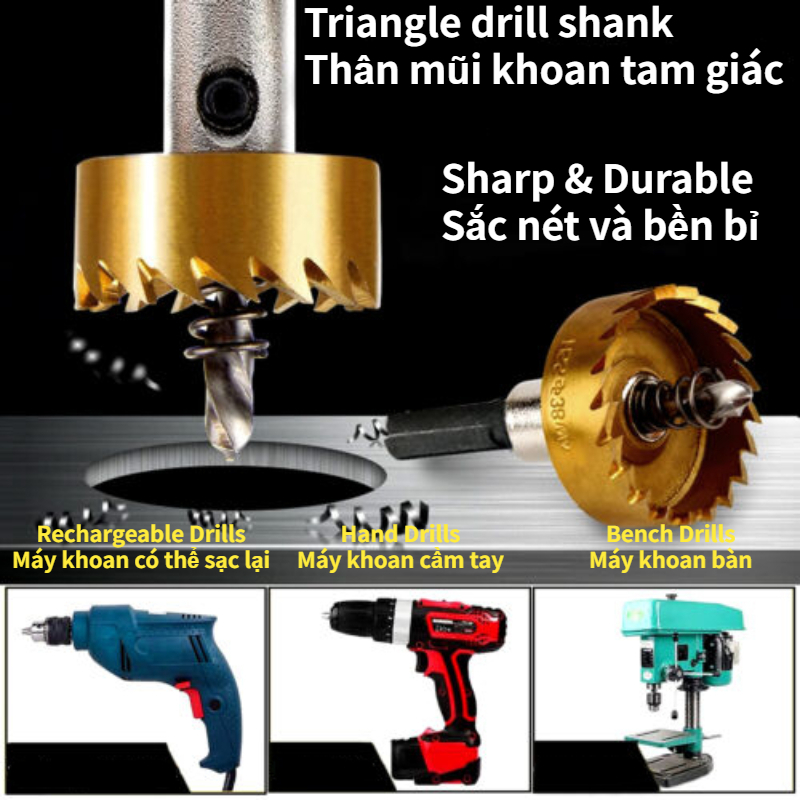 Bộ 5 Mũi KhoanCó Mũi Định Tâm, Mũi Khoét Kim Loại Thép HSS 6542 Kích Thước 16-30mm