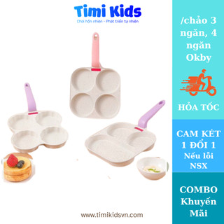 Chảo 3 ngăn và chảo 4 ngăn Okby chống dính chế biến ăn dặm cho bé