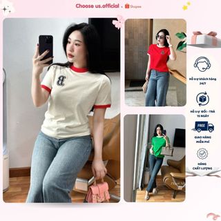 Áo Thun Nữ MLB Chất Vải Cotton Co Giãn Hình Thêu Sắc Nét Cao Cấp Choose Us CP005