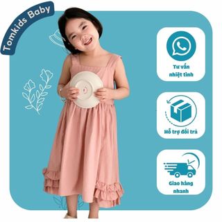 Váy 2 dây cho bé gái tomkids váy hè cho bé, đầm 2 dây cho bé gái mềm mại, thoáng mát size 11-22kg
