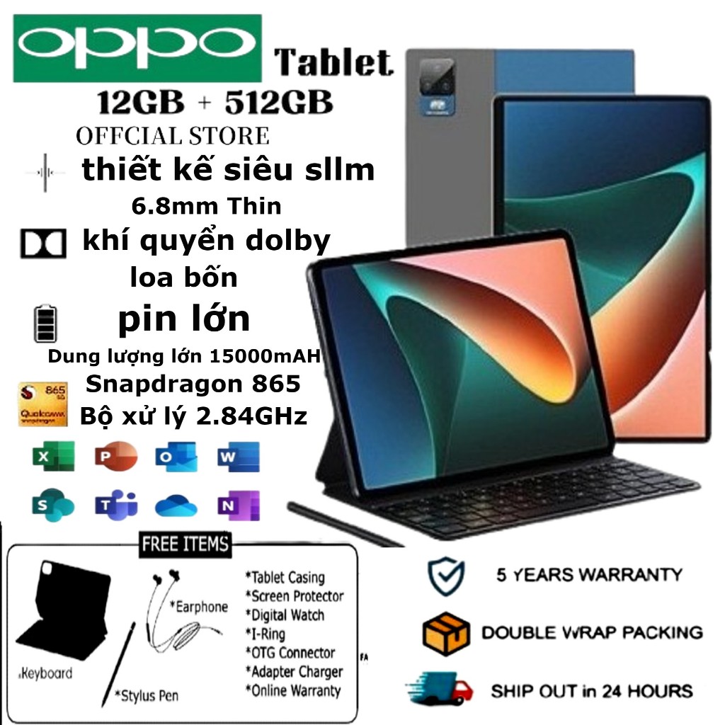 OPPO Pad Tablet 12.1 Pro inch 16+512GB Wifi 4G Dual Sim Học Máy Tính Bảng Lớp HD Trực Tuyến Tab Android