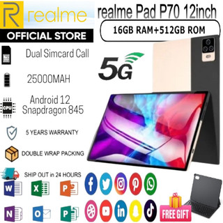 Máy tính bảng Realme p70 | 16GB + 512GB Hai SIM 4G LTE WiFi 2.4/5G | Android 12 Snapdragon 865 |15000mAh