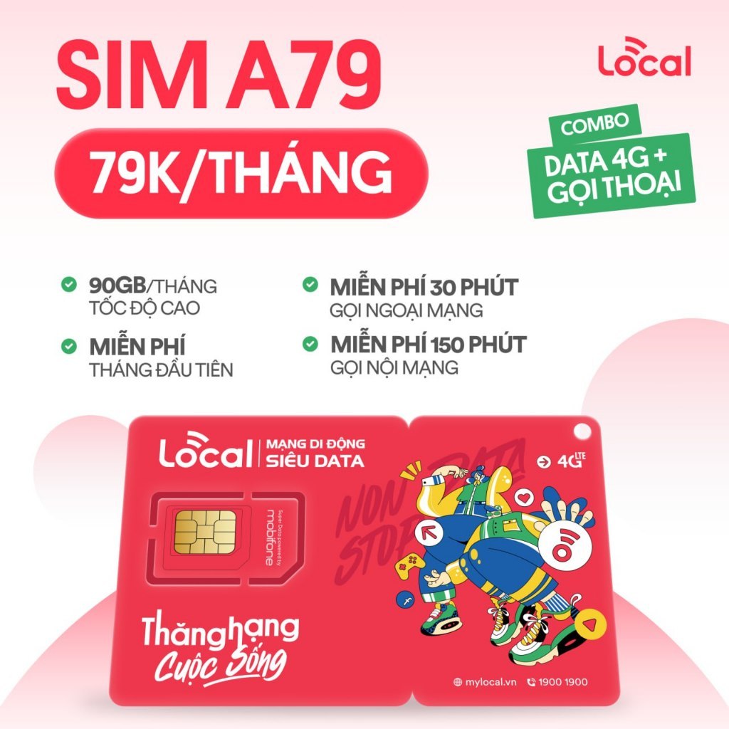 SIM LOCAL A79 - 3GB/ngày - Chỉ 79K/Tháng