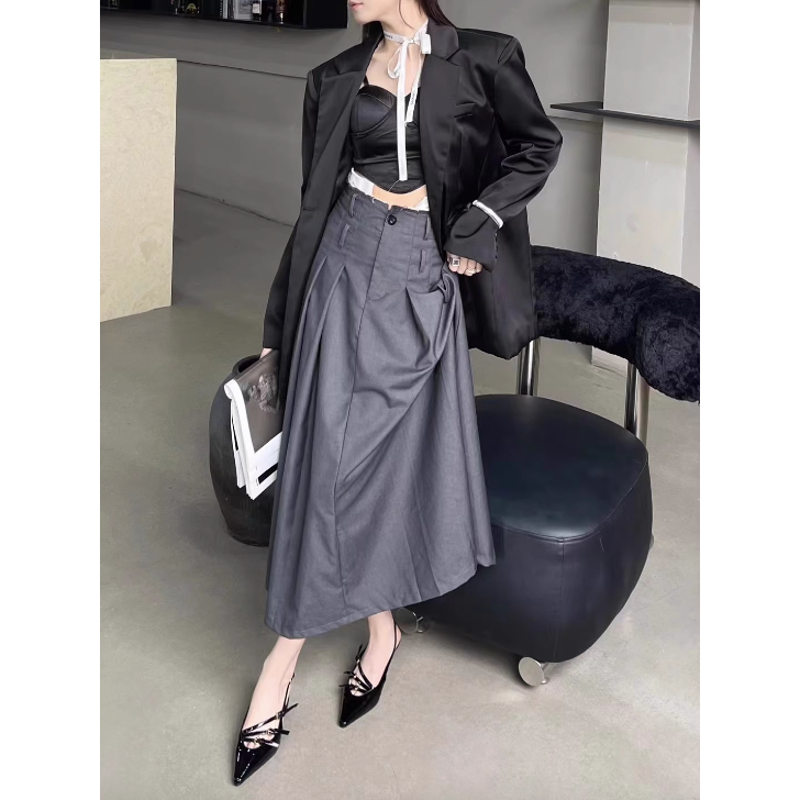 Giày sandals quai loe Sling back mũi nhọn cho nữ cao gót quai hậu da trơn bóng mùa hè 2023