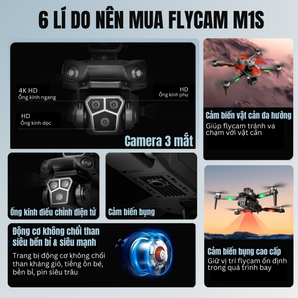 Máy Bay Flycam S2S, Play Cam Drone M1S 3 Camera 4K  Động Cơ Không Chổi Than, Cảm Biến Tránh Vật Cản, Kết Nối Điện Thoại | BigBuy360 - bigbuy360.vn