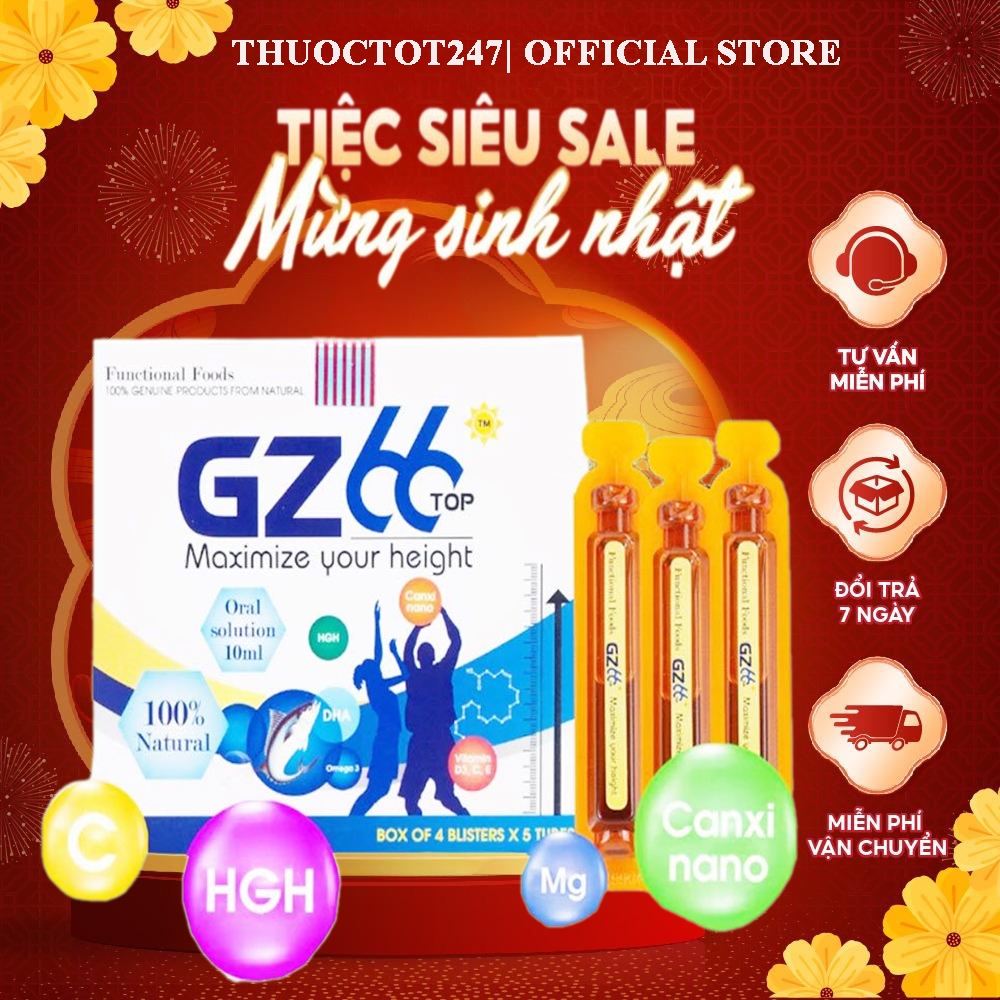 Siro Tăng Chiều Cao GZ66 Top bổ sung canxi và các chất cần thiết, giúp tăng chiều cao - Hộp 20 ống