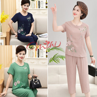Bộ đồ trung niên nữ cho mẹ B57 - Quần áo mặc nhà trung tuổi, cho người già - Thời trang đồ ngủ mùa hè Đẹp Bigsize