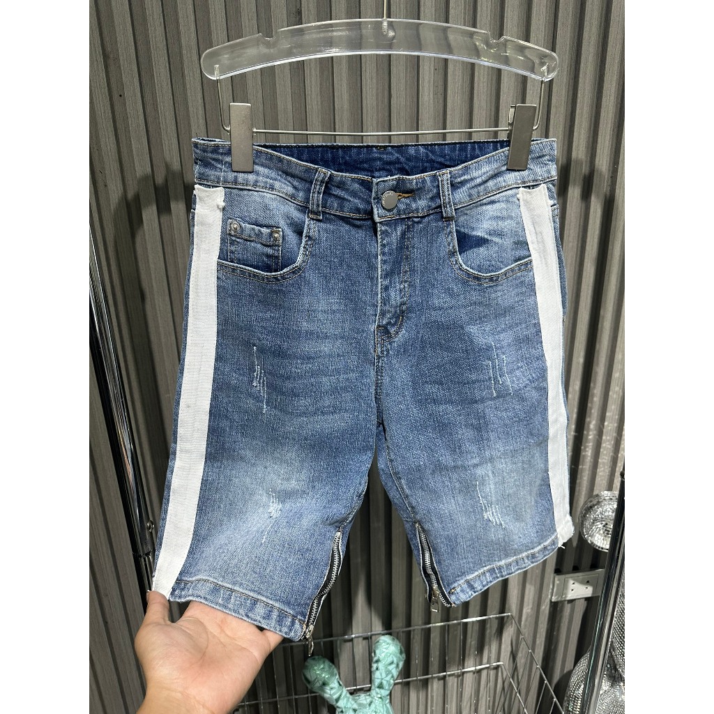 Quần jeans short nam xanh AMIRI 2 sọc 2 khóa