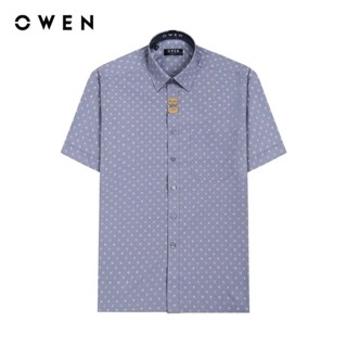 OWEN - Áo sơ mi nam ngắn tay Owen vạt ngang chất sợi tre màu XÁM IN HOẠ TIẾT 230051