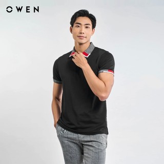 OWEN - Áo polo nam Owen màu đen pha cổ sọc đỏ trắng 231407 - Áo thun ngắn tay có cổ nam