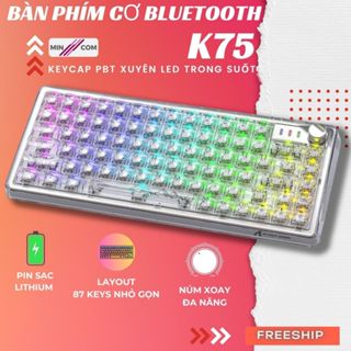 Bàn Phím Cơ Bluetooth Trong Suốt MinCom K75 LED RGB ATTACK SHARK 3 Mode Kết Nối Trục Cơ White Switch Hotswap