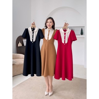 Váy dự tiệc thiết kế, váy công sở dáng dài phối cổ nơ cao cấp Emvy Fashion K98