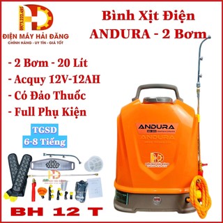 Bình phun thuốc.bình xịt điện 2 bơm andura vs sinleader 12v - 12ah 20l cực mạnh.bảo hành 12 t