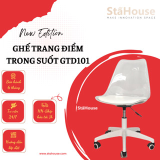 Ghế Xoay Nhựa Trong Suốt Có Đệm Simili, Cao Cấp Chân Nhựa Xoay Làm Việc, Ghế Xoay Trang Điểm GTD101