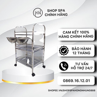 Xe đẩy inox 3 tầng có bát nước - xe đẩy inox đựng dụng cụ 3 tầng - kệ inox spa