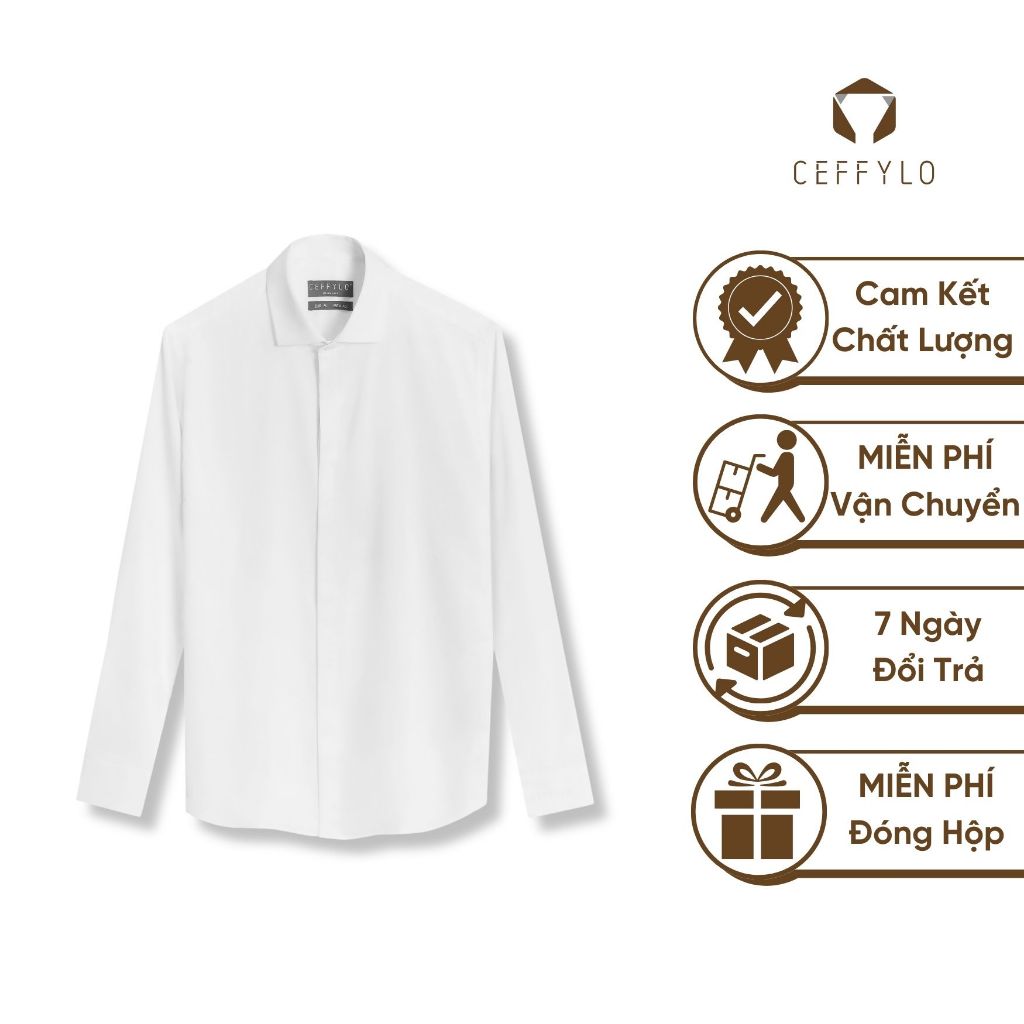 Sơ mi nam CEFFYLO Bamboo Shirt màu trắng vải sợi tre mềm mịn thoáng mát hạn chế nhăn phim slimfit ôm nhẹ thời trang nam