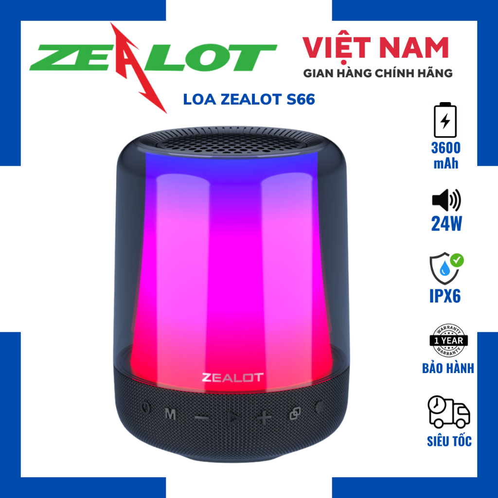 Loa Bluetooth Zealot S66| Loa Công suất 24W, Bass Mạnh, Pin 3600 mAh, Kháng nước, Chính hãng, Bảo hành 12th - OBIBI