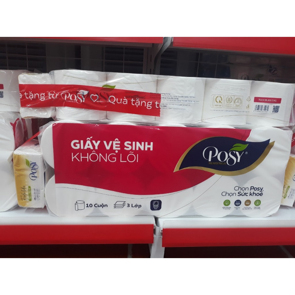 GIẤY VỆ SINH CAO CẤP POSY PREMIUM 10 CUỘN X 3 LỚP, KHÔNG LÕI