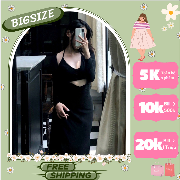 Set đầm ôm body dáng dài tay dài kèm áo yếm croptop có mút ngực Livi Bigsize