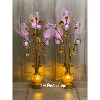 Cặp đèn bình 9 bông cầu sen pha lê - đèn bình bông quả cầu pha lê cao 80cm