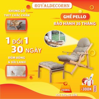Ghế tựa lưng pello có đôn gác chân royaldecorhn ghế đọc sách khung gỗ bạch dương, ghế đẩu đệm êm ngồi ban công cực đẹp