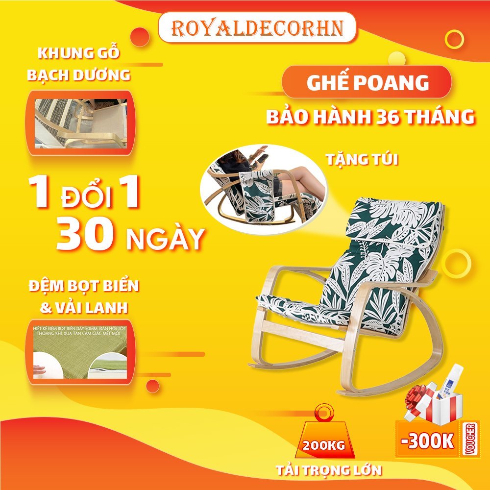 [HOT] Ghế Poang Bập Bênh Đọc Sách ROYALDECORHN Ghế Tựa Thư Giãn Khung Gỗ Bạch Dương, Ghế Bập Bênh Thư Giãn Đệm Bọt Biển