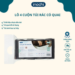 COMBO 4 cuộn 140 Túi rác tiện dụng Soji, có quai cầm, đường cắt dễ sử dụng. Túi rác tự phân hủy INOCHI