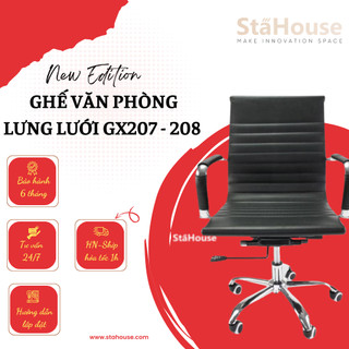 Ghế xoay văn phòng đệm da gx207-208, ghế văn phòng stahouse official chair hn