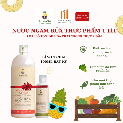 Nước Ngâm Rửa Rau Củ Quả, Thực Phẩm FUWA3E Chứa 1 Lít Enzyme Sinh Học Từ Dứa, Làm Sạch Thực Phẩm, Khử Mùi An Toàn